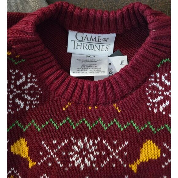 Game Of Thrones "I Drink And I Know Things" Lion Holiday Sweater Small Red Knit - Picture 5 of 7
